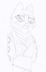  anthro dreamworks eyelashes felid female graphite_(artwork) hands_behind_back head_covering kung_fu_panda leopard looking_at_viewer mammal mask mask_off pantherine pencil_(artwork) smile solo spots traditional_media_(artwork) unclesam1976 wan_wu wu_sisters 