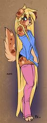  anthro australian_shepherd blonde_hair blue_eyes blush breasts canid canine canis clothed clothing clothing_pull conditional_dnp covering covering_self digital_media_(artwork) domestic_dog female fluff-kevlar hair herding_dog leg_warmers legwear long_hair mammal oversized_clothing oversized_shirt oversized_topwear panties pastoral_dog sheepdog shirt shirt_pull simple_background slim small_breasts solo spots standing tail thigh_highs topwear topwear_pull underwear zofie_(fluff-kevlar) 