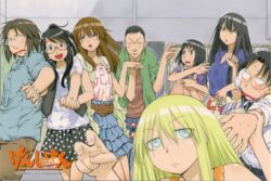  3boys 5girls :d absurdres angry black_eyes black_hair blonde_hair blue_eyes blush bob_cut brown_eyes brown_hair building casual clothes_writing embarrassed genshiken glasses hato_kenjirou highres hime_cut holding_hands interlocked_fingers kio_shimoku kuchiki_manabu long_hair looking_at_viewer madarame_harunobu mole mole_under_eye mole_under_mouth multiple_boys multiple_girls multiple_moles naughty_face oerba_yun_fang official_art ogiue_chika ohno_kanako one_eye_closed open_mouth otaku otoko_no_ko polka_dot polka_dot_skirt promotional_art scared school short_hair skirt smile susanna_hopkins sweat wavy_mouth yajima_mirei yoshitake_rika 