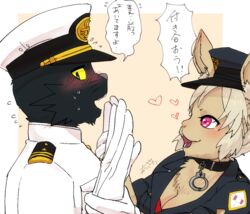  1boy artist_request blonde_hair boots feline female furry hat police_uniform rabbit sailor_outfit solo 