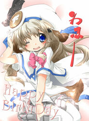  animal_ears blue_eyes bow cape commentary_request dog_ears dog_tail female grey_hair hat little_busters! little_busters!_school_uniform long_hair noumi_kudryavka oerba_yun_fang pink_bow plaid plaid_skirt school_uniform skirt soutsuki_naru tail thighhighs 