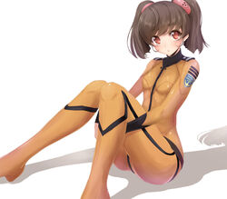  bad_id bad_pixiv_id bodysuit breasts brown_eyes brown_hair female matsumotoke misaki_yuria orange_bodysuit skin_tight small_breasts twintails uchuu_senkan_yamato uchuu_senkan_yamato_2199 