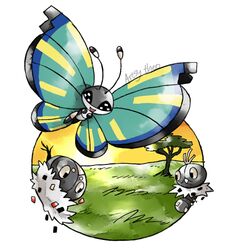  :d artsy-theo bug butterfly commentary_request evolutionary_line flying grass happy looking_at_viewer no_humans open_mouth outdoors pokemon pokemon_(creature) scatterbug signature sky smile spewpa sun tree twilight vivillon vivillon_(savanna) 