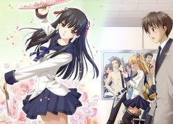  ashiwara_otoya detexted guitar kaji_goutetsu kurusu_manami oouchi_itsuki peco school_uniform tamafuri_series thighhighs 