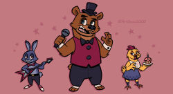  2024 3_toes 4_fingers absurd_res anthro artdexo2000 avian bear bib bird black_nose blue_body blue_fur bonnie_(fnaf) bottomwear bow_tie brown_body brown_fur chica_(fnaf) chicken clothed clothed_anthro clothed_female clothed_male clothing cuffs_(clothing) cupcake cupcake_(fnaf) electronics feathers feet female fingers five_nights_at_freddy&#039;s food footwear freddy_(fnaf) fur galliform gallus_(genus) group guitar hat headgear headwear hi_res hindpaw humanoid_hands lagomorph leporid male mammal microphone musical_instrument pants paws phasianid plucked_string_instrument rabbit scottgames shoes skirt spats string_instrument toes top_hat topless topless_anthro topless_male topwear trio vest yellow_body yellow_feathers 