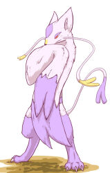  2010 3_toes ambiguous_gender anthro claws feet fur generation_5_pokemon half-closed_eyes japanese_description mienshao narrowed_eyes nintendo ouka pokemon pokemon_(species) purple_body purple_fur red_eyes simple_background solo tail toes white_background white_body white_fur 