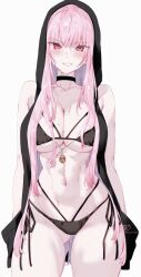  absurdres alternate_costume armpit_crease ass_visible_through_thighs bare_arms bare_shoulders bikini black_bikini black_choker black_hoodie blush breasts choker cleavage collarbone commentary english_commentary fanged_bangs female grin hair_between_eyes highleg highleg_bikini highres hololive hololive_english hood hoodie kamiya_maneki large_breasts long_hair looking_at_viewer mori_calliope multi-strapped_bikini_bottom multi-strapped_bikini_top navel open_clothes open_hoodie pink_eyes pink_hair red_eyes side-tie_bikini_bottom signature simple_background skull_ornament smile solo stomach string_bikini sweat swimsuit thighs twitter_username very_long_hair virtual_youtuber white_background 
