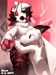  2024 anthro aymbord clothing dragon duo female folly_(regretevator) hat headgear headwear horn mythological_creature mythological_scalie mythology pink_background regretevator scalie shirt simple_background topwear white_body white_clothing white_shirt white_topwear wings 