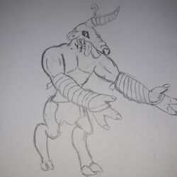  1:1 3_fingers absurd_res anthro arm_wraps blin_(tloz) breath_of_the_wild fingers hi_res hooves horn male moblin muscular muscular_anthro muscular_male nintendo scalie solo sushiboi15 the_legend_of_zelda tongue tongue_out tusks wraps 