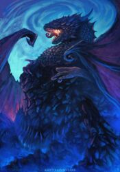  absurdres anato_finnstark artist_name blue_sky breathing_fire dragon fire highres huge_filesize legendarium monster no_humans open_mouth outdoors sky spread_wings the_silmarillion western_dragon 