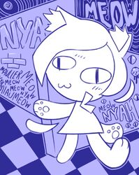  2020 blue_and_white checkered checkered_background derp_eyes disfigure domestic_cat felid feline felis female garcia graffiti mammal meme meow monochrome pattern_background pawpads paws shitpost simple_background superflat surreal text uwu wall_(structure) 