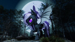  16:9 2020 3d_(artwork) 4k absurd_res bat bat_pony bat_wings clothed clothed_feral clothing collar detailed_background digital_media_(artwork) equid equine eyebrows eyelashes eyeshadow fan_character fangs female feral forest grass hair hasbro hi_res hooves horse legwear lidded_eyes lingerie long_hair looking_at_viewer makeup mammal membrane_(anatomy) membranous_wings moon my_little_pony night open_mouth outside plant plumage_(artist) pony pupils shadow sky slit_pupils smile solo star starry_sky stockings teeth thigh_highs tree unity widescreen wings 