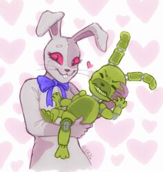  animatronic anthro bow_ribbon duo female five_nights_at_freddy&#039;s five_nights_at_freddy&#039;s:_security_breach five_nights_at_freddy&#039;s_3 green_body heart_background heart_symbol hi_res kaprakaz lagomorph leporid looking_at_viewer machine male mammal rabbit red_eyes robot scottgames simple_background size_difference springtrap_(fnaf) steel_wool_studios stitch_(sewing) vanny_(fnaf) white_body 