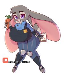  2024 anthro big_breasts big_ears breasts buckteeth carrot_pen clipboard clothed clothing disney european_rabbit female hi_res huge_breasts huge_ears judy_hopps lagomorph leporid looking_at_viewer mammal norithecat open_mouth oryctolagus paper police police_badge police_uniform purple_eyes rabbit scut_tail short_tail smile solo tail teeth text uniform url zootopia 