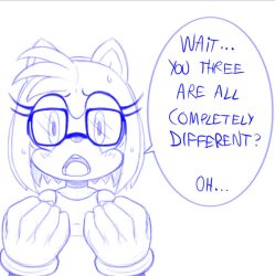  amy_rose anthro bodily_fluids eulipotyphlan eyelashes eyewear female glasses hedgehog mammal meatboom sega solo sonic_the_hedgehog_(series) surprised_face sweat sweatdrop 