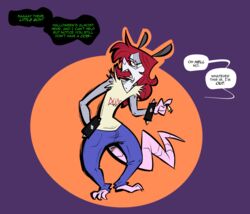  american_opossum anthro clothing dialogue english_text fur hair halloween holidays impending_transformation long_hair male mammal marsupial red_hair robin_(rusheloc) rusheloc sequence solo text 