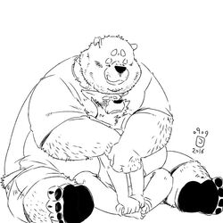  1:1 2016 anthro bear blush canid canine canis conoji domestic_dog duo hug hugging_another hugging_from_behind humanoid_hands kemono male male/male mammal overweight overweight_male simple_background sitting white_background 