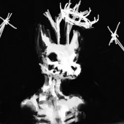  1:1 ambiguous_gender anthro antlers black_background bone cross crown headgear hooki horn monochrome rib_cage simple_background skeleton skull solo unfinished unknown_character unknown_species 