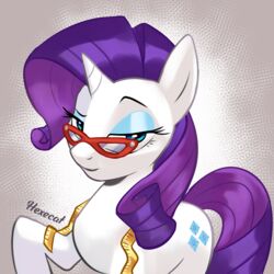  1:1 absurd_res blue_eyes equid equine eyewear female feral friendship_is_magic fur glasses hair hasbro hexecat hi_res horn horse mammal my_little_pony mythological_creature mythological_equine mythology pony purple_hair rarity_(mlp) solo unicorn white_body white_fur 