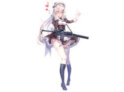  9a-91_(girls_frontline) anthro apron aqua_eyes blonde_hair blush boots corset garter_belt girls_frontline gun headdress heart long_hair maid pottsness stockings weapon white 