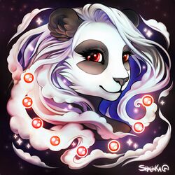  1:1 2020 anthro bear black_body black_fur black_nose digital_media_(artwork) eyebrows eyelashes female fur giant_panda headshot_portrait mammal portrait red_eyes shalinka smile solo 