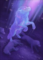  2022 black_border border canid canine canis detailed_background digital_media_(artwork) feral fur group mammal oneminutesketch purple_body purple_fur spirit wolf 