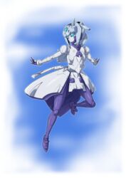  absurdres blue_eyes dynamic_pose female gundam gundam_build_divers head_tilt highres looking_to_the_side mecha mecha_musume mechanical_skirt mobile_doll_sara open_hands robot sara_(gundam_build_divers) solo yuuyatails 