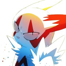  1:1 2019 ambiguous_gender angry backlighting fur generation_3_pokemon hi_res light lighting looking_at_viewer markings nintendo poetax pokemon pokemon_(species) red_body red_fur red_markings simple_background solo white_body white_fur zangoose 