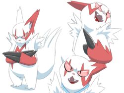  4:3 angry claws feral fur hi_res looking_at_viewer nintendo poetax pok&eacute;mon_(species) pokemon red_body red_fur video_games white_body white_fur zangoose 