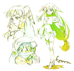  blush character_name commentary_request expressions feena_(grandia) female grandia grandia_i hair_ornament hair_tubes kurita_shin&#039;ichi long_hair low-tied_long_hair multiple_views sketch tears veil white_background 