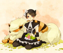  arcanine bad_id bad_pixiv_id black_hair female gothic_lolita ioko lolita_fashion marley_(pokemon) on_lap pantyhose pokemon pokemon_(creature) pokemon_dppt pokemon_on_lap ribbon shaymin shaymin_(land) sitting sleeping 