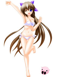  bikini blue_eyes brown_hair commentary_request engo_(aquawatery) female long_hair nagasarete_airantou one_eye_closed solo suzu_(nagasarete_airantou) swimsuit tonkatsu_(nagasarete_airantou) 