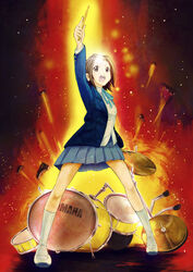  bad_id bad_pixiv_id brown_eyes brown_hair drum drum_set drumsticks female forehead gundam hairband instrument k-on! konkuri last_shooting mobile_suit_gundam parody photoshop_(medium) sakuragaoka_high_school_uniform school_uniform short_hair solo tainaka_ritsu 