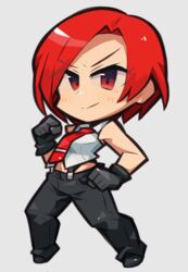  chibi female full_body gloves ibara. midriff red_hair short_hair solo suspenders the_king_of_fighters tsurime vanessa_(kof) 