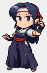  chibi female fingerless_gloves full_body gloves hakama hakama_skirt headband ibara. japanese_clothes long_hair ryuuko_no_ken skirt solo the_king_of_fighters toudou_kasumi tsurime 