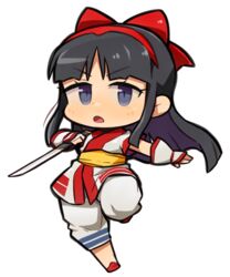  ainu_clothes arm_guards black_hair chibi female full_body hair_ribbon ibara. long_hair nakoruru open_mouth ribbon samurai_spirits solo sword weapon 