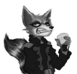  2020 3_fingers alcohol alpha_channel annoyed anthro belt beverage clothed clothing digital_drawing_(artwork) digital_media_(artwork) fangs fingerless_gloves fingers front_view fur gloves guardians_of_the_galaxy handwear jacket krolik long_tail male mammal marvel monochrome portrait pose procyonid raccoon rocket_raccoon sharp_teeth signature solo standing striped_body striped_fur stripes tail teeth topwear 