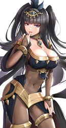  alternate_costume bare_shoulders black_hair blunt_bangs bodystocking bracer breasts bridal_gauntlets circlet cleavage commentary covered_navel cowboy_shot feather_hair_ornament feathers female fire_emblem fire_emblem_awakening fire_emblem_heroes gonzarez hair_ornament highres jewelry large_breasts licking licking_finger long_hair looking_at_viewer nail_polish neck_ring official_alternate_costume purple_eyes purple_nails solo tharja_(fire_emblem) tharja_(plegian)_(fire_emblem) thighlet tiara tongue tongue_out two_side_up very_long_hair 