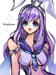  aqua_eyes armor artist_request breasts collarbone delphinus_yukino_(saint_seiya:_rising_cosmo) english_text female headband highres long_hair necktie open_mouth purple_hair sailor_collar saint_seiya saint_seiya:_rising_cosmo smile solo teeth upper_body upper_teeth_only white_background 