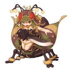  ant_girl antennae arm_blade breasts chibi chibi_only female full_body looking_at_viewer maya_(ragnarok_online) medium_breasts official_art open_mouth orange_eyes ragnarok_online simple_background solo sword taur transparent_background weapon yuichirou 