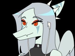  animated anthro blue_body choker clothed clothing earbuds electronics fang_(gvh) female goodbye_volcano_high hair headphones jewelry long_hair makeup markings necklace orange_eyes prehistoric_species pterodactylus pterosaur reptile scalie silver_hair solo spoopy&#039;s_art_slave wings 