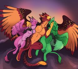  amethyst_nakasy avian breasts busty_feral cuddling emerald_nakasy female feral gryphon gynomorph_(lore) hi_res lilly_nakasy mythological_avian mythological_creature mythology wanderlustdragon 