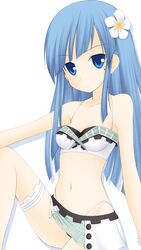  blue_eyes blue_hair commentary_request female flower hair_flower hair_ornament long_hair looking_at_viewer mages. mole mole_under_eye neptune_(series) solo swimsuit tapioka_(coconuts) 