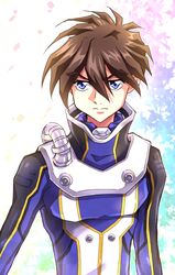  1boy bad_id bad_pixiv_id blue_eyes brown_hair gundam gundam_wing heero_yuy hinano long_hair male_focus pilot_suit solo 