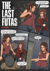  age_difference backpack bag clothing comic ellie_(the_last_of_us) ellie_williams female freako futanari human joel_miller naughty_dog speech_bubble tess_(the_last_of_us) text the_last_of_us young 