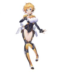  aqua_eyes artist_request black_bodysuit black_sleeves blonde_hair blush bodysuit breasts bridal_gauntlets chalice_(final_gear) clothing_cutout female final_gear full_body headset highres horizontal-striped_collar large_breasts leg_up long_sleeves microphone multicolored_bodysuit multicolored_clothes official_art open_mouth pointing pointing_up short_hair simple_background solo standing standing_on_one_leg tachi-e thigh_cutout third-party_source transparent_background white_stripes yellow_collar 