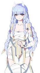  bandages blue_hair breasts bunfoxs2 female fire_emblem fire_emblem_heroes heidrun_(fire_emblem) large_breasts light_blue_hair long_braid pink_eyes solo upper_body 