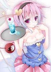  alternate_costume breasts cherry cleavage commentary_request dress drink female food fruit futase_hijiri hairband heart ice komeiji_satori medium_breasts pink_hair purple_eyes sleeveless sleeveless_dress solo third_eye touhou zoom_layer 