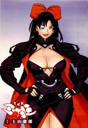  bow breasts character_request cleavage_cutout dress female hairbow hands_on_hips large_breasts lips looking_at_viewer no_bra official_art sekigan_juu_mitsuyoshi solo standing ueyama_tetsuro 