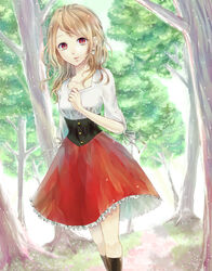  bad_id bad_pixiv_id blonde_hair dress earrings female jewelry long_hair original red_eyes shiro_(ryuu) solo tree 